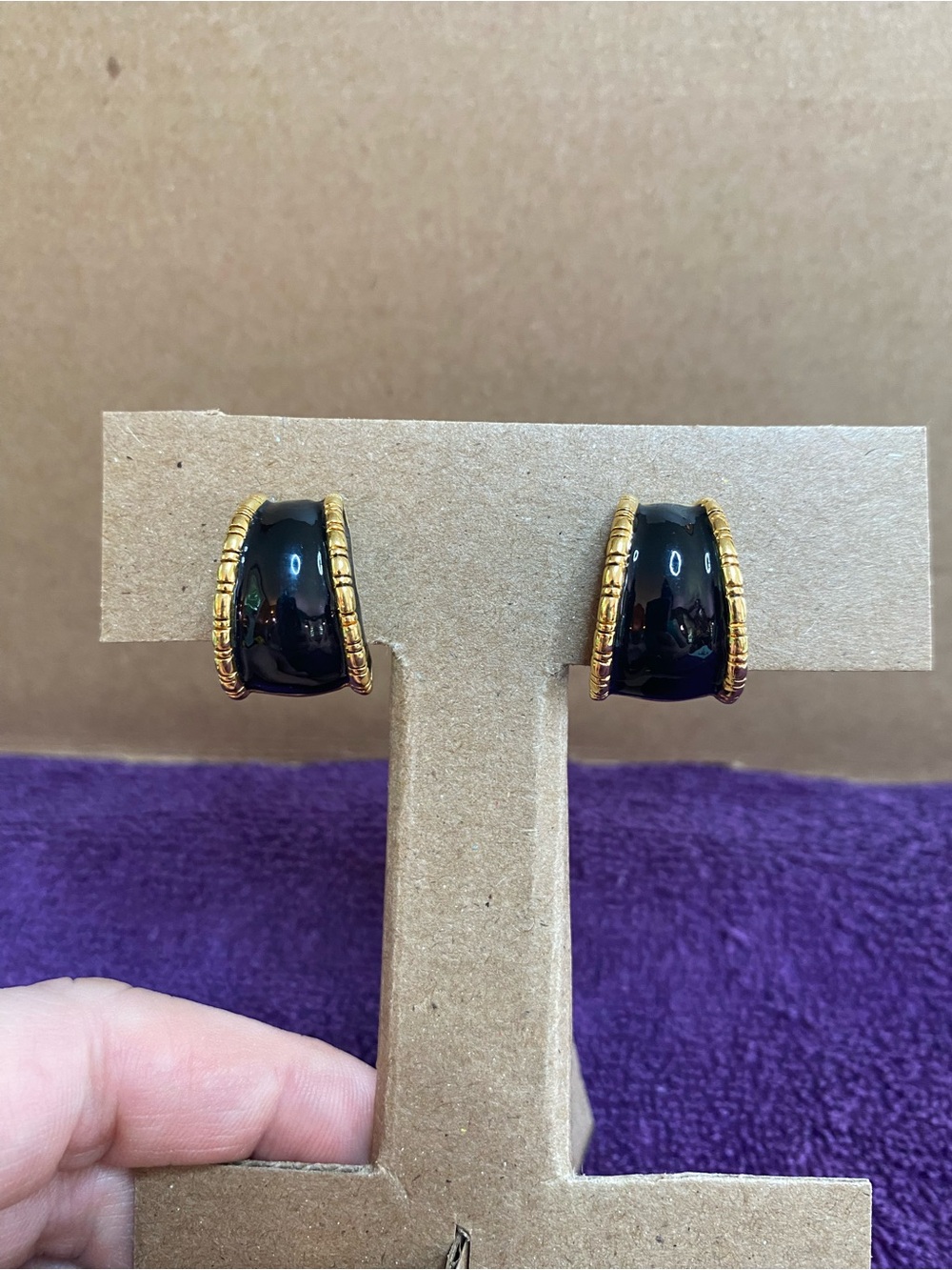 St. John Black and Gold Clip Earrings